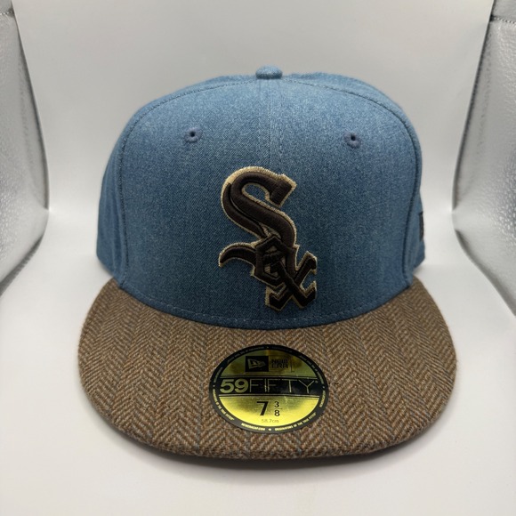 New Era Other - New Era 59FIFTY Chicago White Sox Fitted Hat 7 3/8 Denim Herringbone‎ Blue Brown